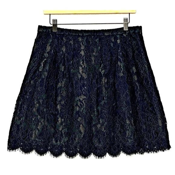 J‎ Crew Women Skirt 8 Blue Lace Black Lined A Line Mini Classic Dark Feminine - Picture 2 of 11